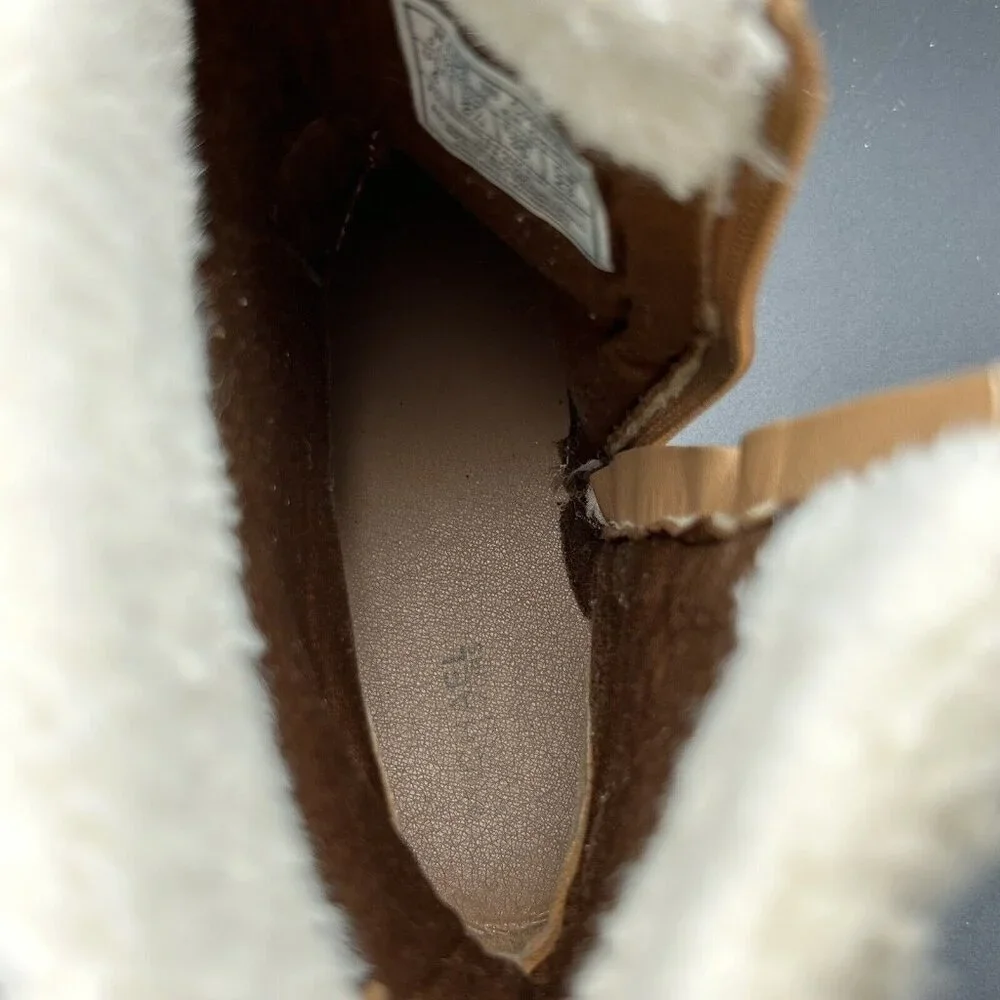 Michael Kors Boots Girls Size 4 Brown Faux Suede & Fur Ankle Zipper MK